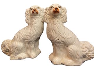 Pair Staffordshire Style Cocker Spaniel Statues