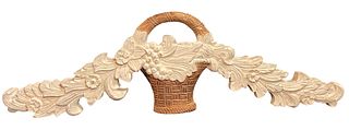 French Wood Carved Flower Basket Wall Plaque 