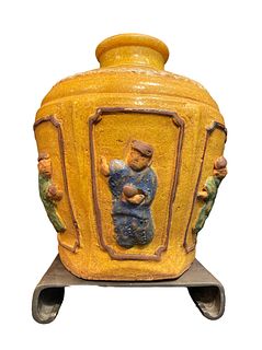Chinese Terracotta Glazed Vase on Pedestal 