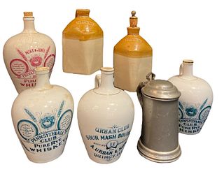 Collection Old Advertising Jugs Whiskey Bourbon Brandy