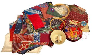 Assorted Textile Squares and Embroidery Materials 