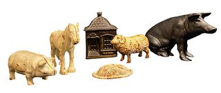 Collection Cast Iron Piggy Banks & Animal Figurines 