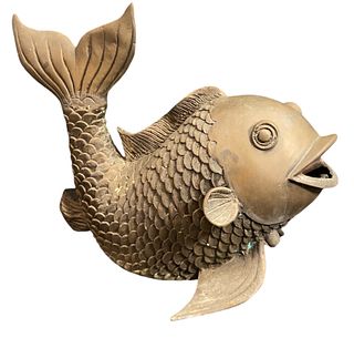 Figural Mid Century Bronze Fish Fountain Spout