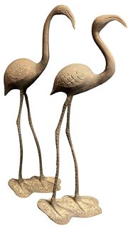 Pair Cast Metal Crane Sculptures 