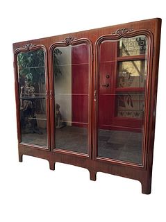 Antique Mahogany 3 Door Bookcase with Bevel Glass Doors