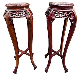 Chinese Art Deco Marble Top Plant Stands, pair