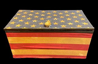 Folk Art Box US Flag Abe Lincoln by POPS CASEY