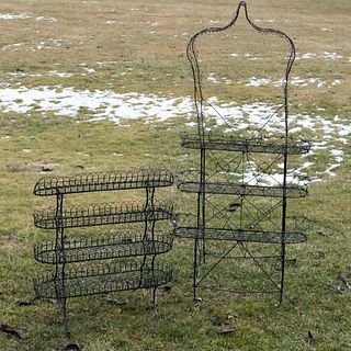 Two Black Painted Wire Work Plant Stands