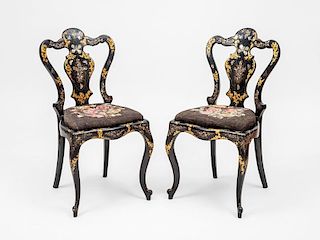 Pair of Victorian Papier Mâché and Mother-of-Pearl Inlaid Side Chairs