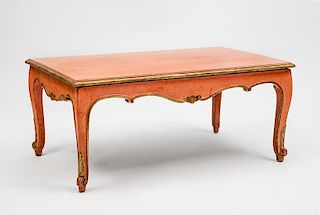 Louis XV Style Salmon Colored and Parcel-Gilt Low Table