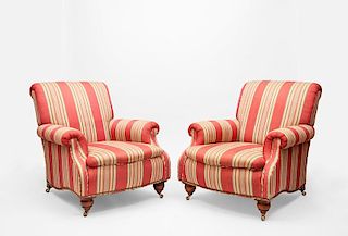 Pair of Victorian Style Upholstered Club Chairs