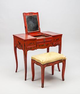 Louis XV Style Red Lacquer Dressing Table