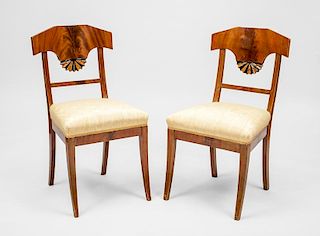 Pair of Biedermeier Style Mahogany Ebonized and Parcel-Gilt Side Chairs