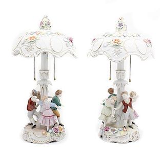 Two German Porcelain Figural Lamps, Height of each 19 1/2 inches.