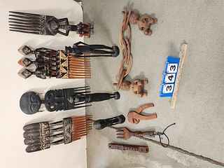 BX AFRICAN COMBS AND FIGURES 20", 18 1/2", 18", 17 1/2"
