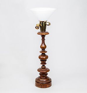 Baroque Style Turned Walnut Candlestick, Mounted as a Lamp