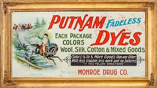 Monroe Drug Co. Putnam Dyes  Metal Trade Sign