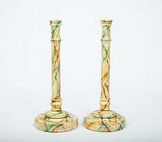 Pair of English Marbleized Wood Candlesticks