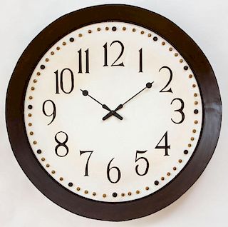 Large Modern Circular Painted Metal and Wood Wall Clock