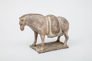 Chinese Han Style Unglazed Pottery Figure of a Horse