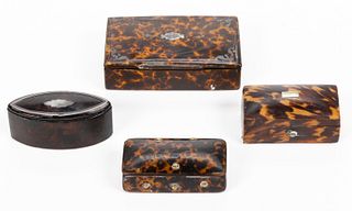 ANTIQUE TORTOISE SHELL BOXES, LOT OF FOUR