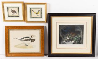 ASSORTED ANIMAL HAND-COLORED PRINTS, LOT OF FOUR