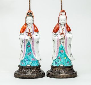 Pair of Chinese Figural Porcelain Figures, Mounted as Lamps