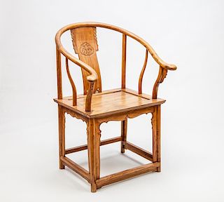 Chinese Ming-Style Hardwood Horseshoe-Back Armchair