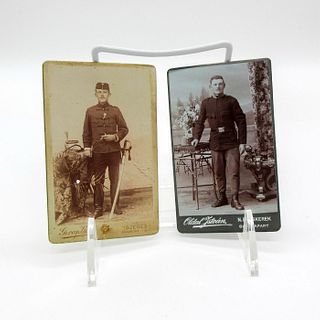 2pc Original Monochrome Cabinet Portraits, Military Men
