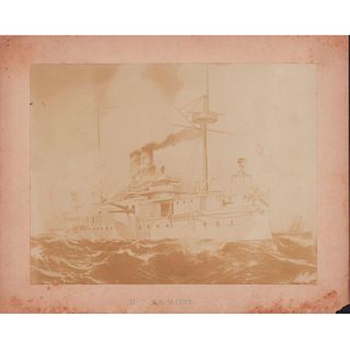 Antique Sepia Photo of the USS Maine