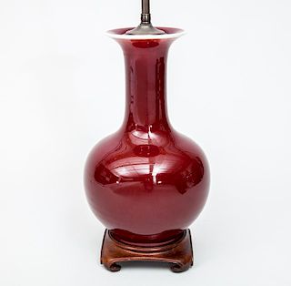 Modern Chinese Oxblood Glazed Porcelain Bottle Vase, Mounted as a Lamp