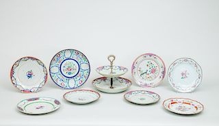 Chinese Export Porcelain Two-Tier Cake Plate and Forty-One Assorted Plates