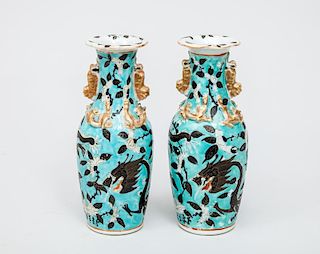 Pair of Chinese Turquoise-Ground Porcelain Small Vases