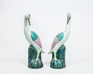 Pair of Modern Chinese Export Porcelain Figures of Birds