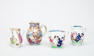 Four Chinese Export Porcelain Pitchers