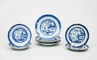Group of Eight Chinese Export Blue and White Porcelain Plates