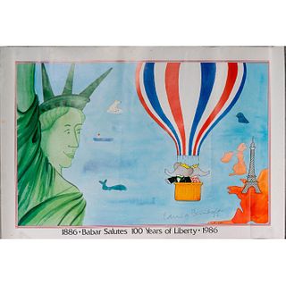 Poster, Babar Salutes 100 Years of Liberty 1886, Signed