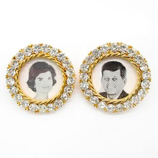 2pc 60s Commemorative JFK & Jackie Kennedy Brooches