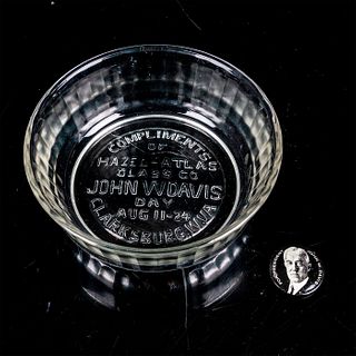 2pc John W Davis 1924 Presidential Campaign Glass Dish and Pin