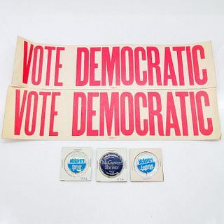 5pc Assortment of 1972 Political Campaign Buttons & Stickers
