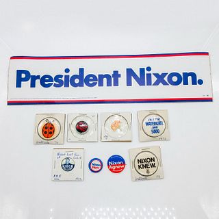 9pc Nixon Political Campaign Buttons, Pin & Sticker Set