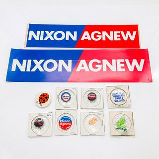 10pc Nixon Political Campaign Buttons, Pin & Stickers Set