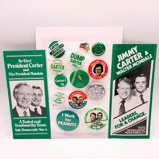 13pc Carter Political Campaign Buttons, Pin & Pamphlets Set