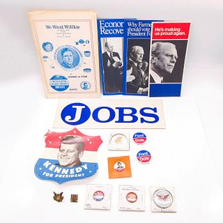 Assorted Political Buttons, Pins, Pamphlets & Sticker Set