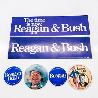 6pc Reagan Political Campaign Buttons & Stickers Set