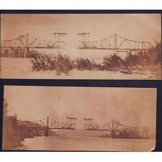Pair of Vintage Photos, Construction of Bridge