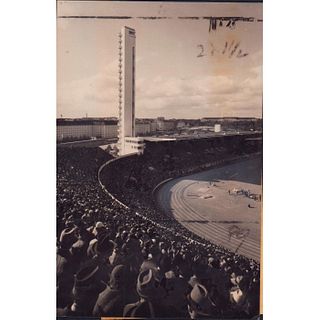Vintage Black and White Stadium Photo, 1952 Summer Olympics
