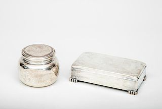 Tiffany & Co. Monogrammed Silver Dressing Table Box and Cover, and a Poole Sterling Cigarette Box
