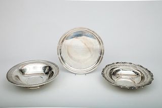 Tiffany & Co. Presentation Silver Circular Tray, a Black, Starr & Gorham Fruit Bowl, and a Richard Dimes Footed Fruit Bowl