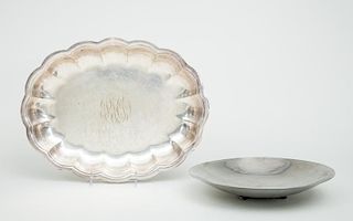 Silver-Plated Circular Tray and an American Monogrammed Silver-Plated Lobed Dish